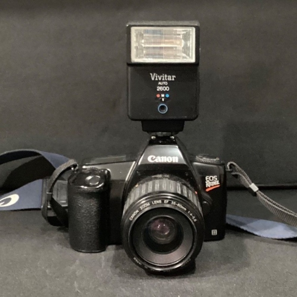 Canon EOS Rebel II 35mm SLR Film Camera, EF 35-80mm Lens, Vivitar 2600 Flash - Picture 3 of 9